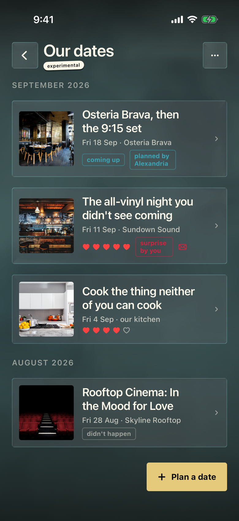 Toucan on iPhone: upcoming date plans and memories of dates together