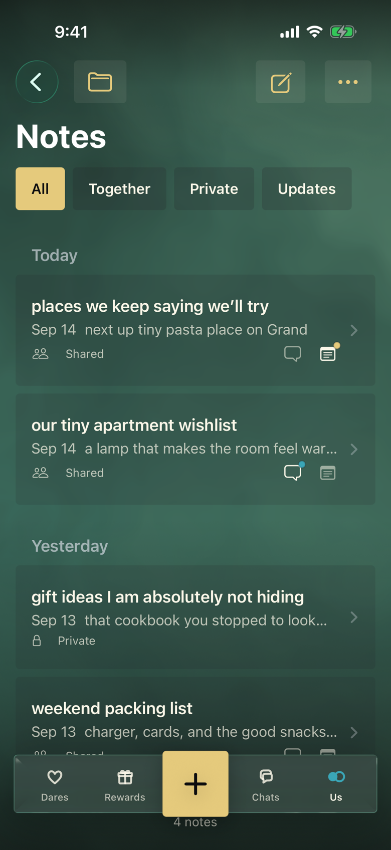 Toucan on iPhone: shared lists, date ideas, and private gift notes
